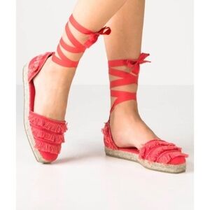 Castañer Red Coral Espadrilles with Lace Up Ties Size 39